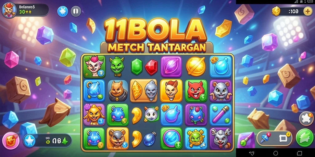 Tangkapan layar dari gameplay 11BOLA yang menampilkan keseruan level Match-3.
