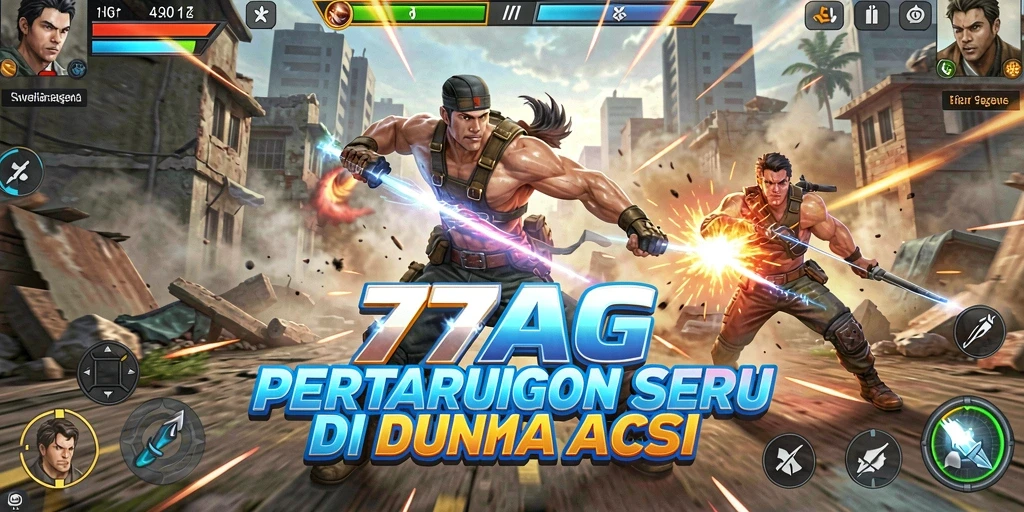Screenshot yang menampilkan aksi intens dalam pertarungan di 77AG.