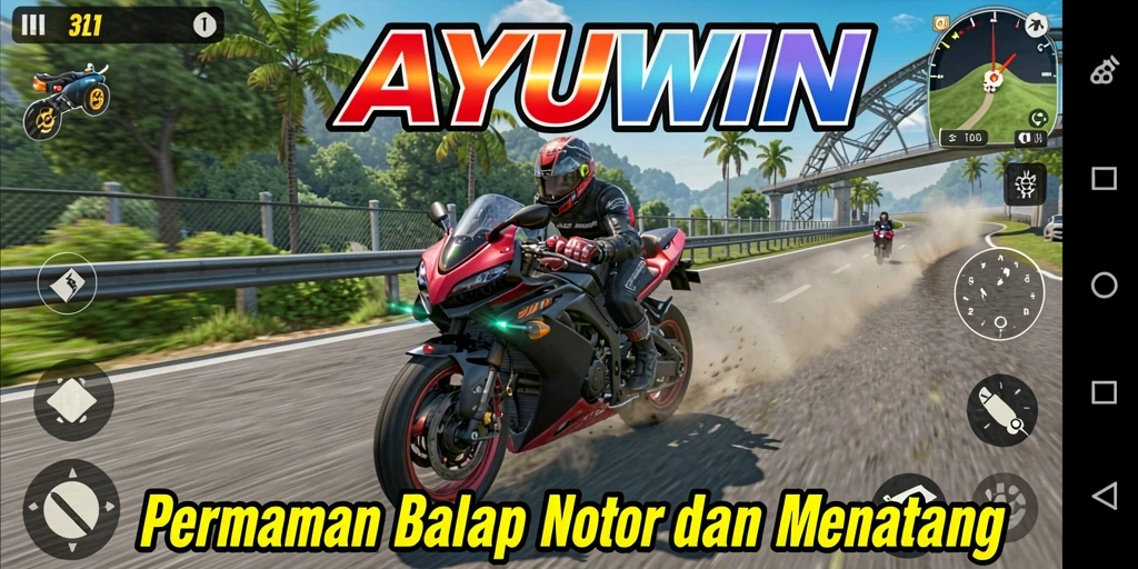 Gameplay seru AYUWIN dengan balapan motor yang intens.