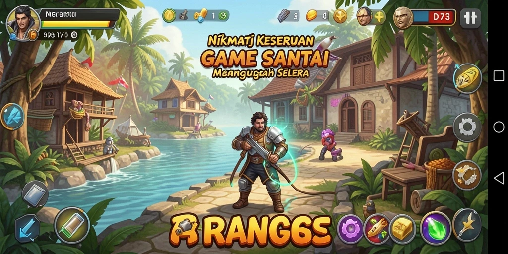 Tampilan gameplay D73 dengan grafis cerah dan elemen menarik.