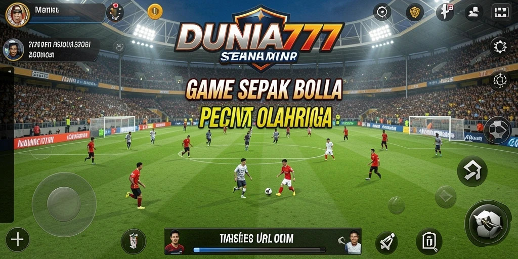 Tangkapan layar menunjukkan aksi intens dalam DUNIA777 saat bermain sepak bola.