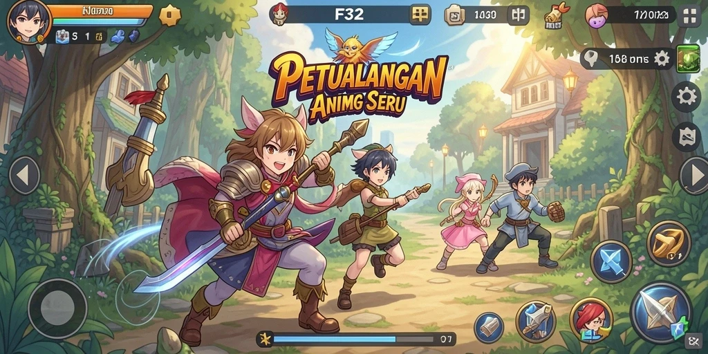 Tangkapan layar gameplay F32 dengan karakter anime yang memukau.