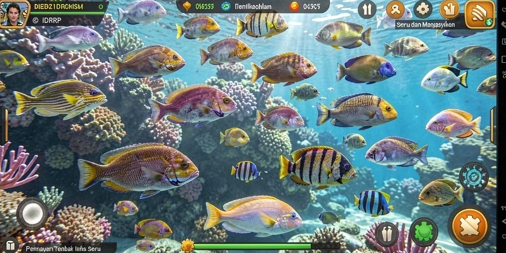 Screenshot gameplay IDRRP memperlihatkan aksi menembak ikan yang seru.