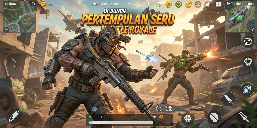 Tampilan gameplay intens dalam pertarungan Battle Royale IDX66.
