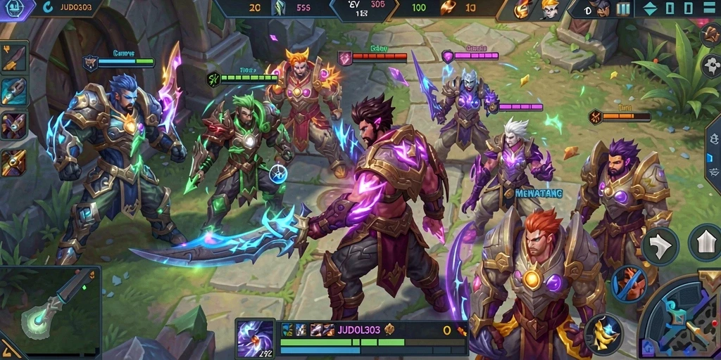 Screenshot JUDOL303 menampilkan aksi seru dan strategis dalam gameplay MOBA.