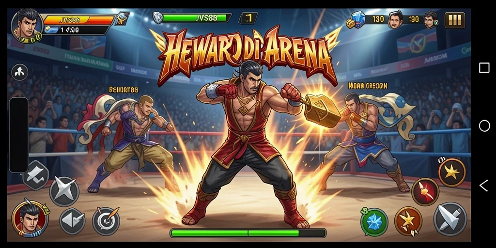 Tampilan gameplay menegangkan dalam pertarungan arena JVS88.