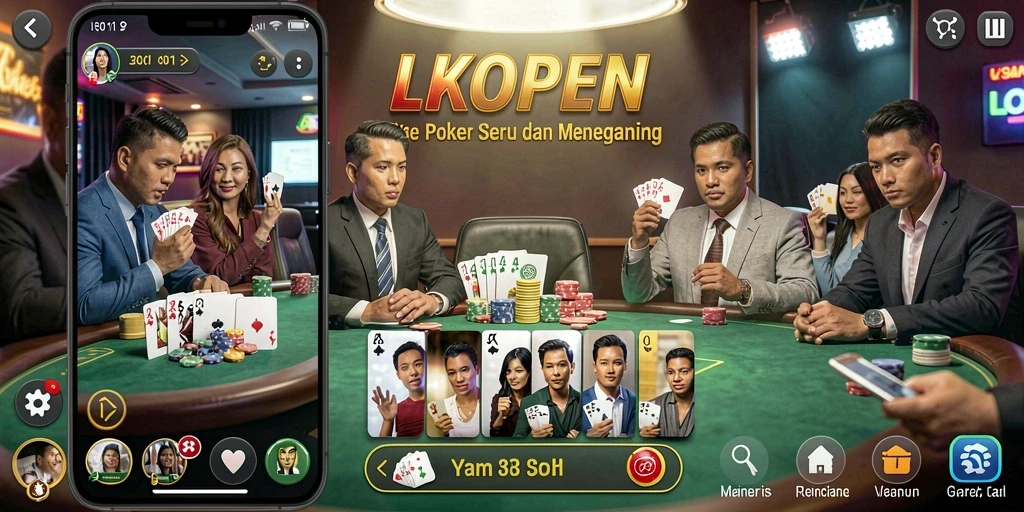 Tampilan gameplay LKOPEN yang seru dengan pemain aktif di meja poker.