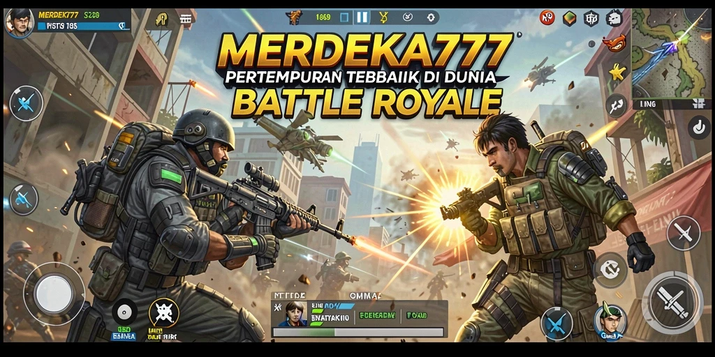 Tampilan gameplay seru dalam MERDEKA777 dengan pertempuran intens.
