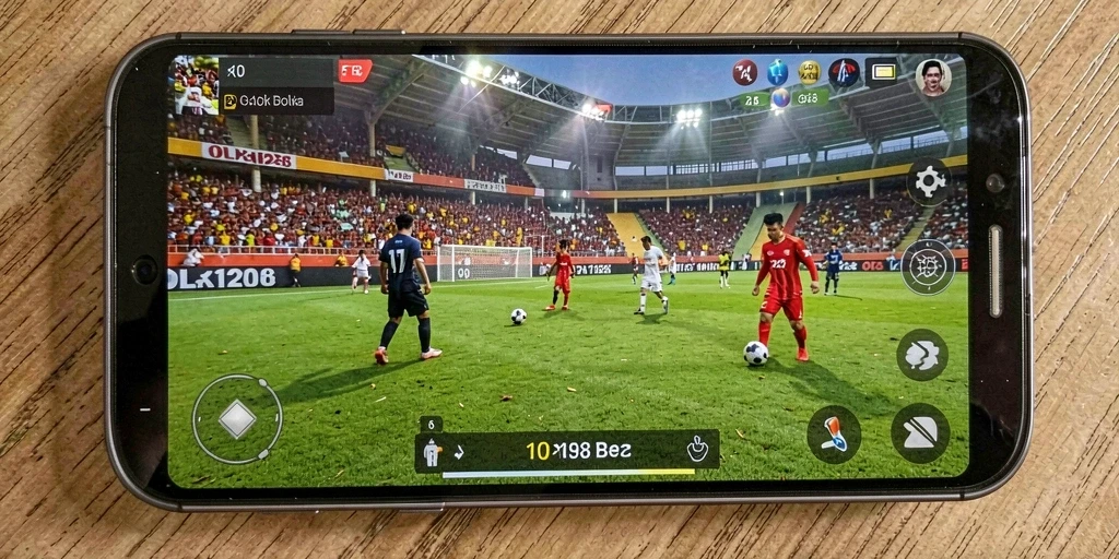 Tampilan gameplay menarik dari OLX128 dengan aksi sepak bola intens.