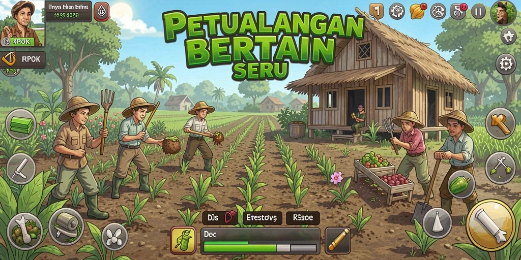 Tampilan gameplay <strong>RPOK</strong> dengan aktivitas bertani yang seru.