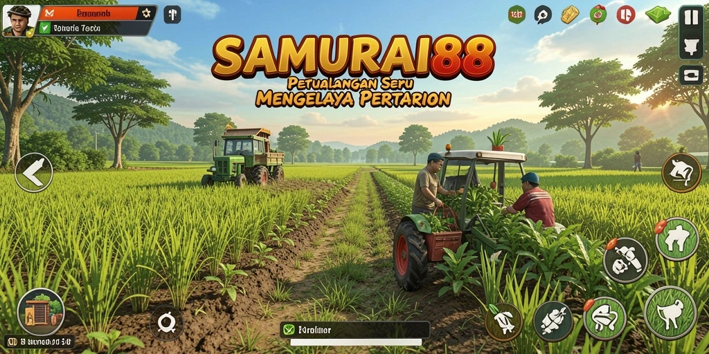 Tangkapan layar menunjukkan gameplay pertanian yang menakjubkan dan interaktif.