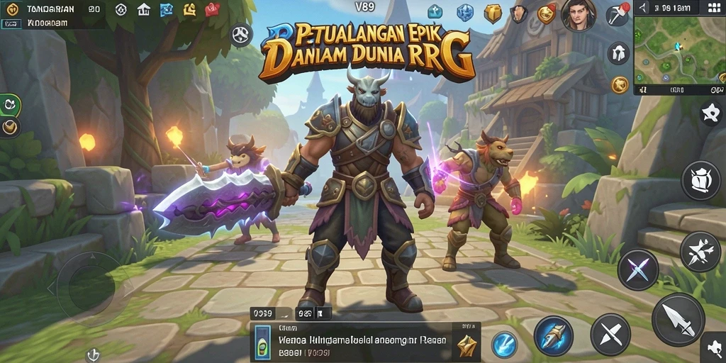 Tangkapan layar gameplay V89 menampilkan aksi seru dalam pertarungan RPG.